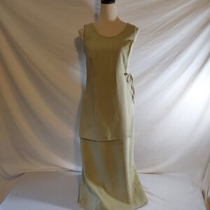 Vintage Creation Avance Green Sleeveless Summer Maxi Linen Dress Size 18